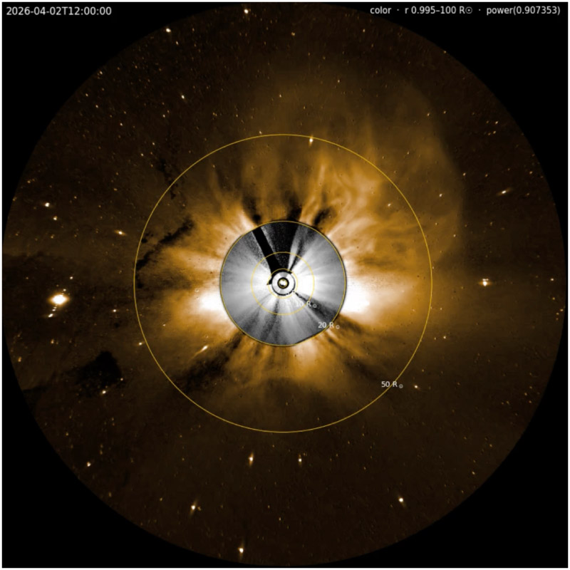 The CME as as viewed by the PUNCH spacecraft (2026-04-02 12:00 UT).